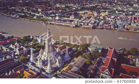 Temples from above, Grand Palace, Wat Pho, Wat Arun, in Bangkok in thailand 63760988