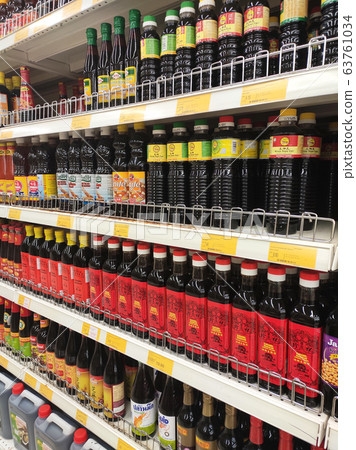 Various types of soy sauce used as a cooking ingredient are on sale at supermarkets. The basic ingredient for making this material is from soybeans. Various types of soy sauce used as a cooking ingredient are on sale at supermarkets. The basic ingredient for making this material is from soybeans. 63761034