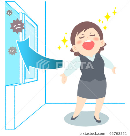 OL taking a deep breath in a ventilated office 63762251