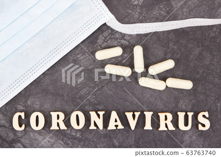 Inscription coronavirus with protective mask 63763740