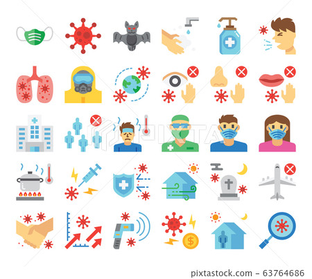 coronavirus flat vector icons - Stock Illustration [63764686] - PIXTA