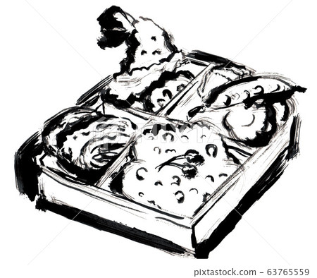 線條畫，黑白，單色，單色，便當盒 63765559