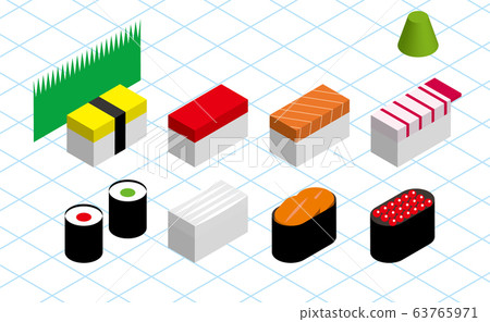 Vector image of sushi drawn by axometric projection 63765971