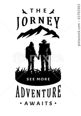 Two travelers on a background of wildlife. Poster, t shirt design and quotes. Two travelers on a background of wildlife. Poster, t shirt design and quotes. 63765983