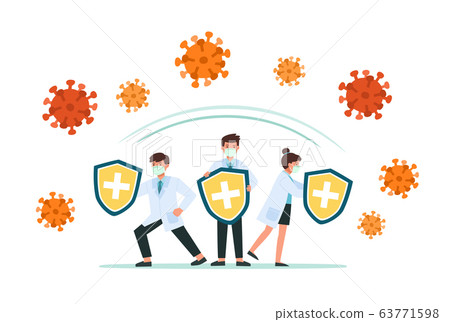 Doctors holds shield covering from virus and bacteria.  63771598