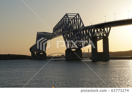 Tokyo Gate Bridge Silhouette With Sunset Stock Photo