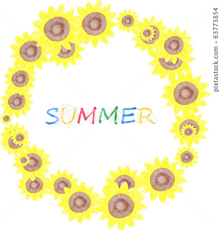 Sunflower watercolor round frame - Stock Illustration [63773854] - PIXTA