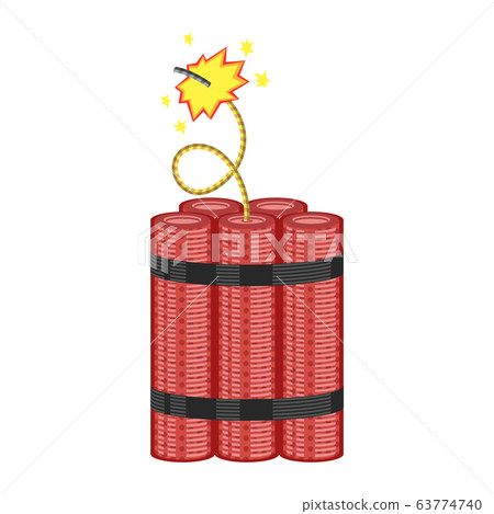 Bomb Icon. Detonate Dynamite Concept. TNT Red Stick. Design Element for Flyer and Poster. Explode Flash, Burn Explosion. 63774740