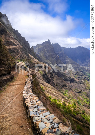 Aerial Hiking trail in Paul Valley, Santo Antao 63775964