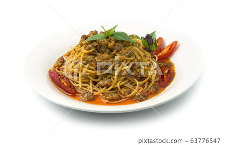Spaghetti Spicy Chili Paste with Baby Clams Thai Spaghetti Spicy Chili Paste with Baby Clams Thai 63776547