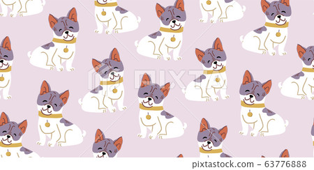 Vector seamless pattern with cute bulldog dogs - Stock Illustration ...