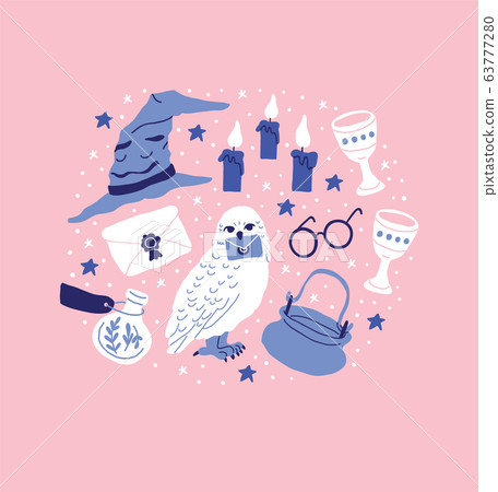 Circle illustration with pots, witch kettles 63777280