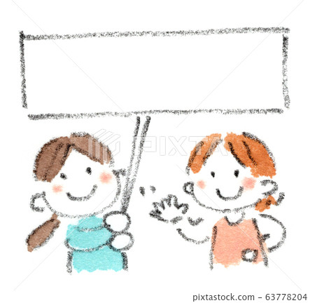 評論插圖：一個舉著個牌子的女孩和一個揮舞著的女孩 63778204