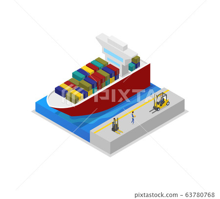 Container Ship In Port Isometric 3d Icon Stock Illustration