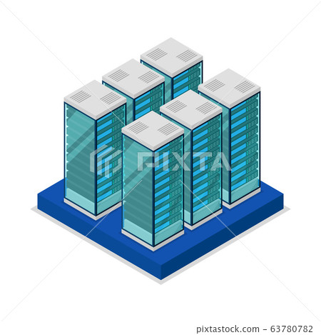 Data centre with server racks isometric 3D icon 63780782