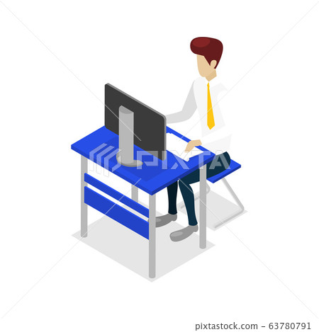 Young man work on desktop computer icon 63780791