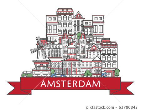 Travel Amsterdam poster in linear style Travel Amsterdam poster in linear style 63780842