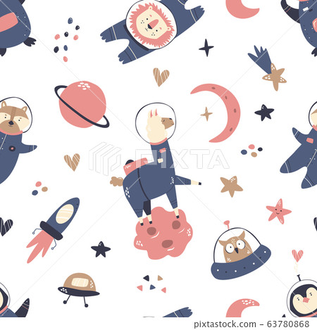Seamless pattern with animals and space elements 63780868