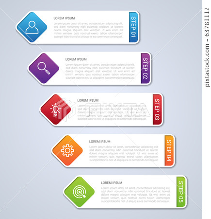 Business data visualization, infographic template with 5 steps on gray background, vector illustration 63781112