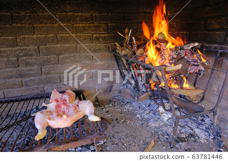 Chicken on a traditional grill in Uruguay, also seen in Argentina, Brazil and Chile Chicken on a traditional grill in Uruguay, also seen in Argentina, Brazil and Chile 63781446
