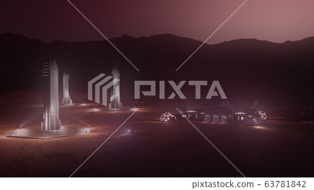 mars colony. flytrough to the base. 3d illustration 63781842
