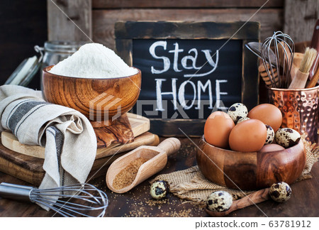 Baking ingredients and board with social notice Baking ingredients and board with social notice 63781912