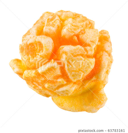 Single popped popcorn on a white background with Single popped popcorn on a white background with 63783161