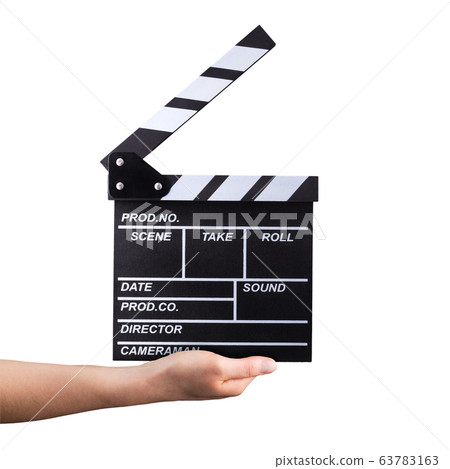 Human hand holding film clapper board isolated on 63783163
