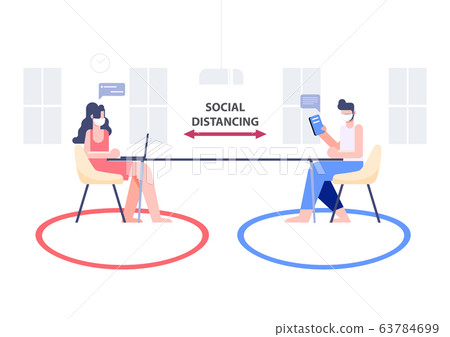 Social distancing concept. People wear mask fight Social distancing concept. People wear mask fight 63784699