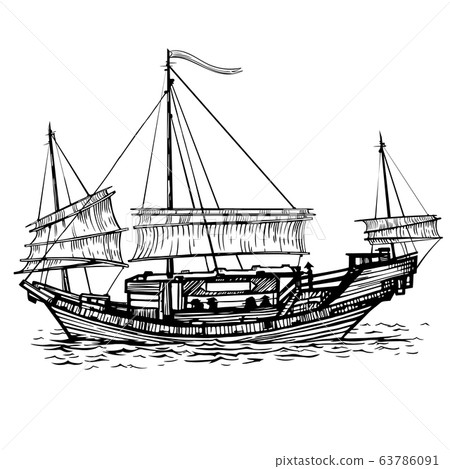 Chinese sailing vessel with lowered sailing Chinese sailing vessel with lowered sailing 63786091