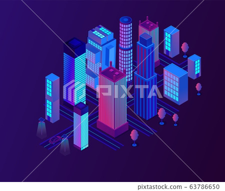 Futuristic neon city with high building. 63786650