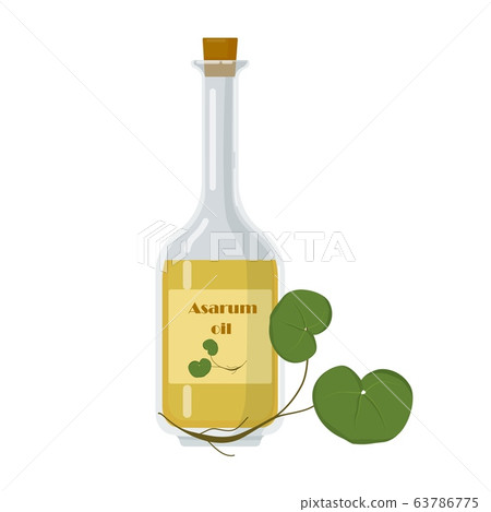 Asarum oil in glass bottle with name on label. 63786775