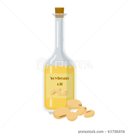 Soybean oil in glass packaging flat. Soybean oil in glass packaging flat. 63786856
