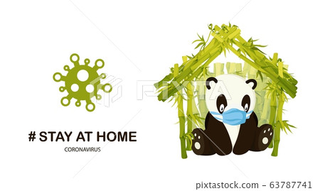 Stay Home Sign poster print with Cute Cartoon Panda character illustration 63787741