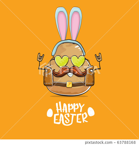 vector rock star easter potato funny cartoon character with blue bunny ears isolated on orange background. rock n roll easter party poster or happy easter greeeting card vector rock star easter potato funny cartoon character with blue bunny ears isolated on orange background. rock n roll easter party poster or happy easter greeeting card 63788168