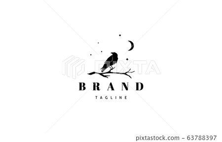 Vector logo on which an abstract image of a raven sitting on a branch under the moon. 63788397