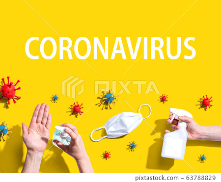 Coronavirus theme with viral and hygiene objects Coronavirus theme with viral and hygiene objects 63788829