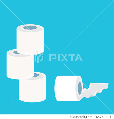 Stack of toilet paper isolated on blue background. Deficit of toilet paper concept illustration.Self isolation concept 63789891