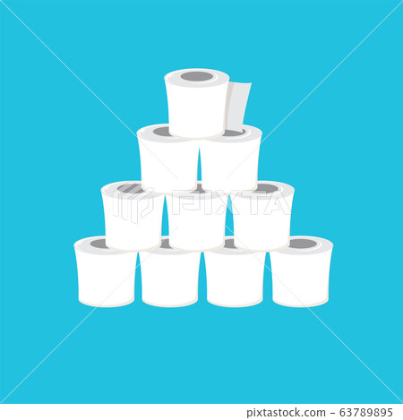 Stack of toilet paper isolated on blue background. Deficit of toilet paper concept illustration.Self isolation concept 63789895