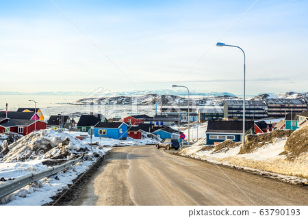 Arctic city center panorama with colorful Inuit 63790193