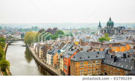 Old houses rooftop panorama with St Aubin's 63790284