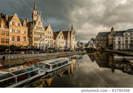 Graslei quay in the historic city center of Ghent, Graslei quay in the historic city center of Ghent, 63790306