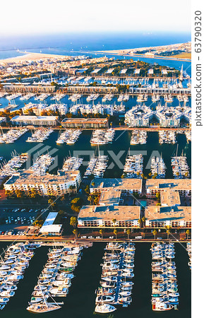 Aerial view of the Marina del Rey seaside community in LA 63790320