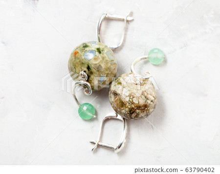 silver earrings with rhyolite and nephrite 63790402