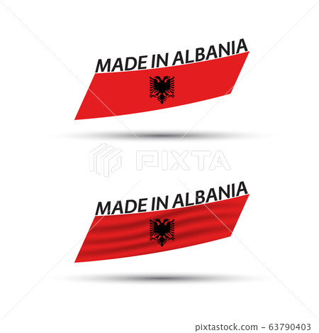 Two modern colored vector Albanian flags isolated on white background, flags of Albania Two modern colored vector Albanian flags isolated on white background, flags of Albania 63790403
