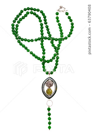 necklace from green nephrite beads isolated necklace from green nephrite beads isolated 63790408