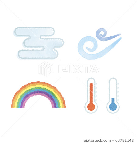 Weather icons (fog, strong wind, rainbow, thermometer) 63791148