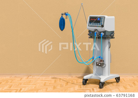 Medical ventilator in room on the wooden floor 63791168