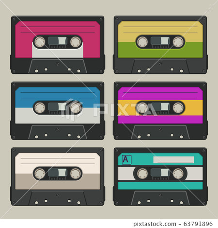 audio tapes set on grey 63791896