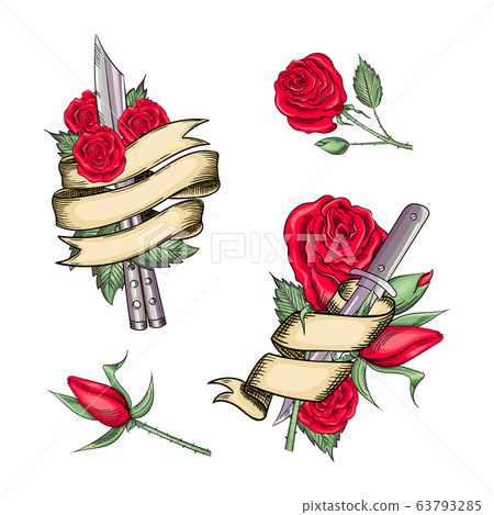 Set of retro tattoos in old school style 63793285